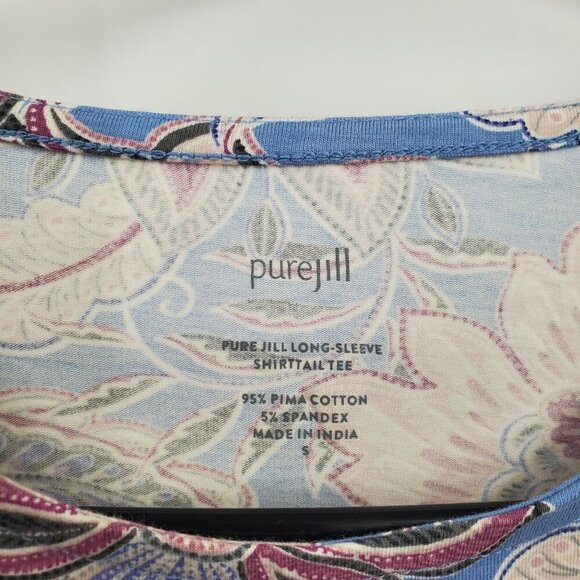 Pure Jill Long Sleeve Shirttail Tee Women Size Small NWT Pima Cotton Crew Neck - Picture 6 of 14